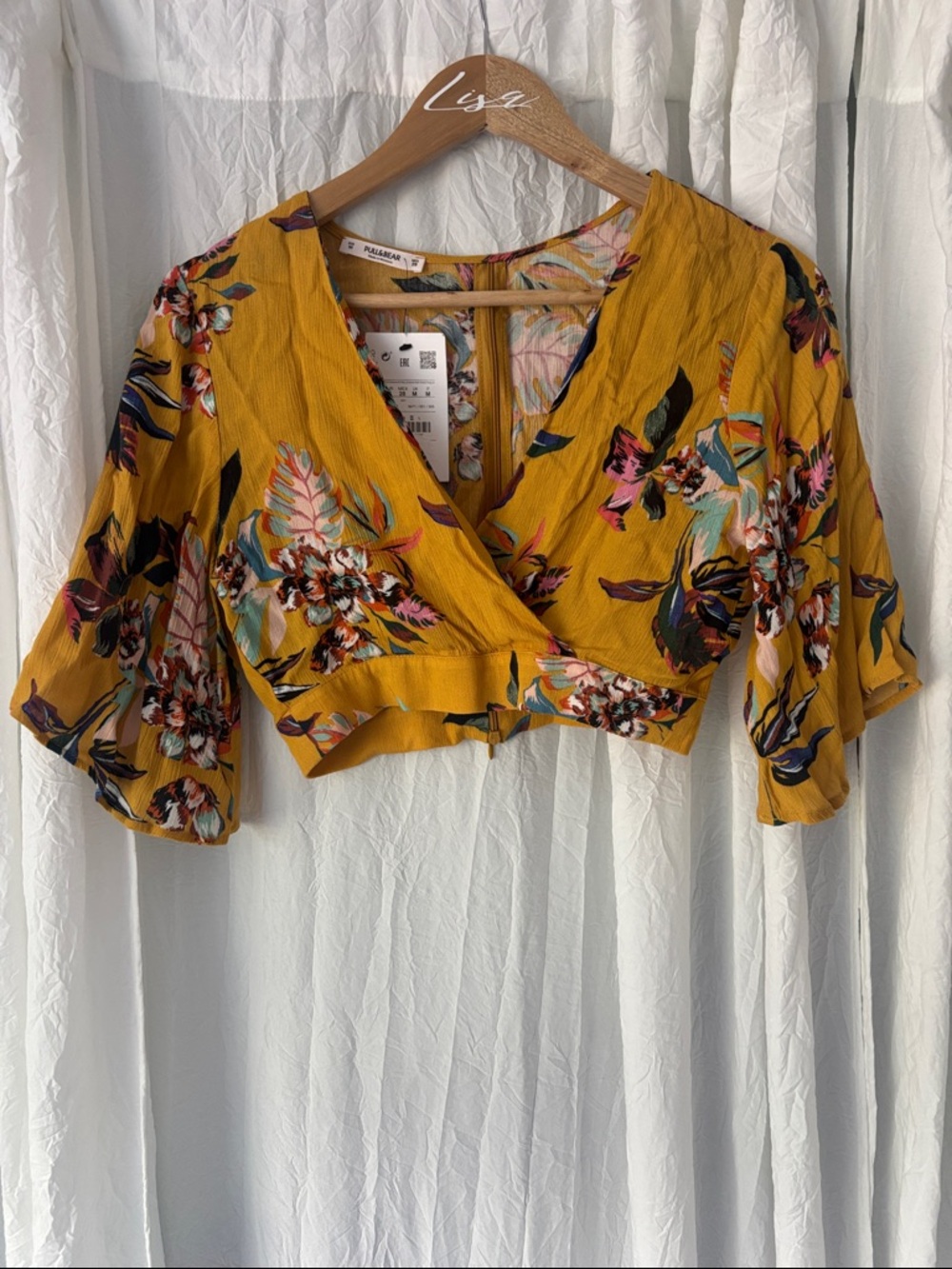 Pull&Bear Mustard Floral Wrap Crop Top